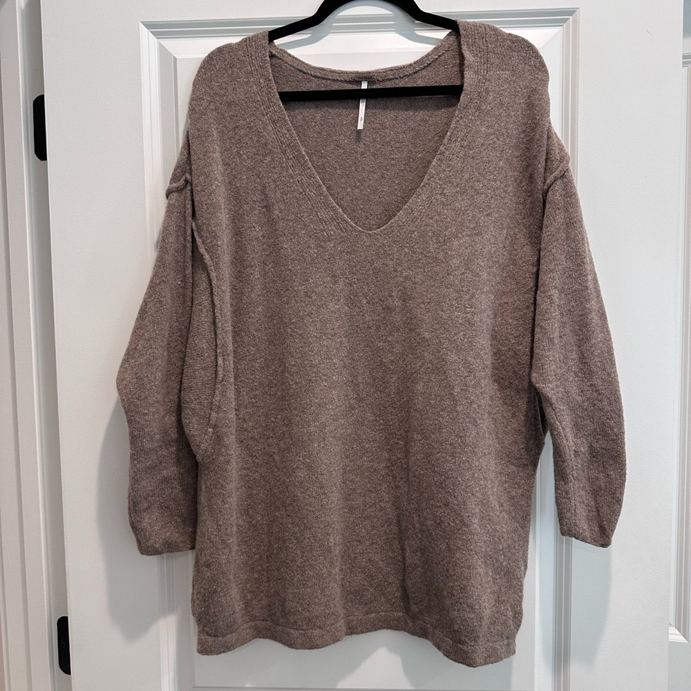 Free People Brown V-Neck Sweater